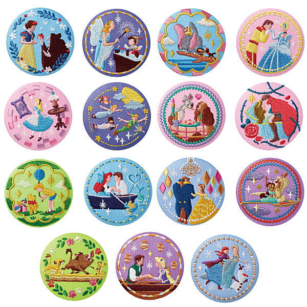 Disney Characters embroidered tin badge biscuit [All 15 type set(Full Complete)]