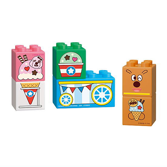 Block Lab Anpanman and Shop Wagon [4.Cheese and ice cream wagon set]