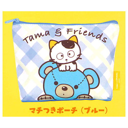 Tama and Friends Face Kinchaku & Pouch Collection [4.Blue (Gusseted Pouch)]