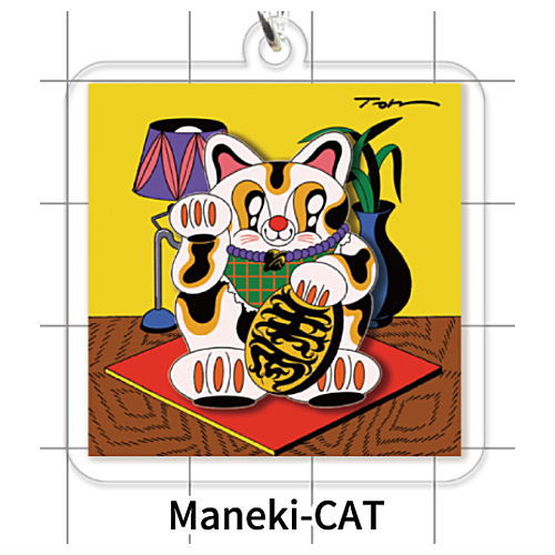 Trampoline Funny Characters Acrylic Keychain [6.Maneki-CAT]