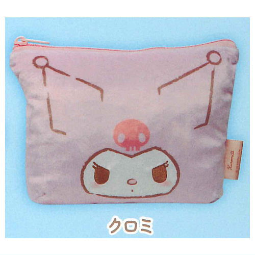Sanrio Characters Fuwafuwa FACE Trapezoid Pouch [4.Kuromi]