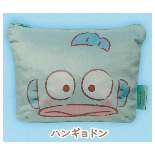 Sanrio Characters Fuwafuwa FACE Trapezoid Pouch [5.Hangyodon]