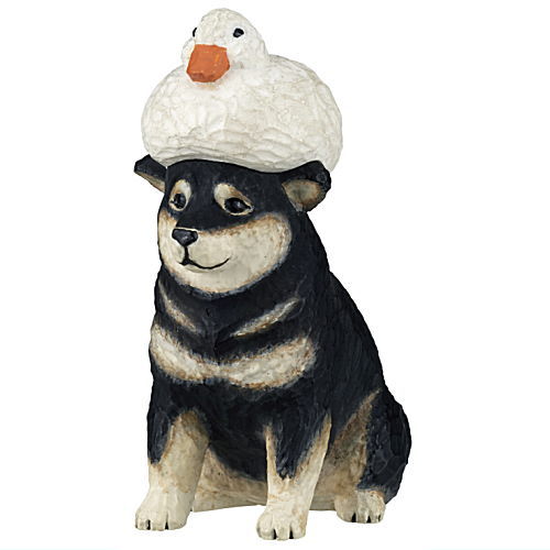Akane Wood Carving Duck and Dog [2.Shiba Inu (Black Shiba)]
