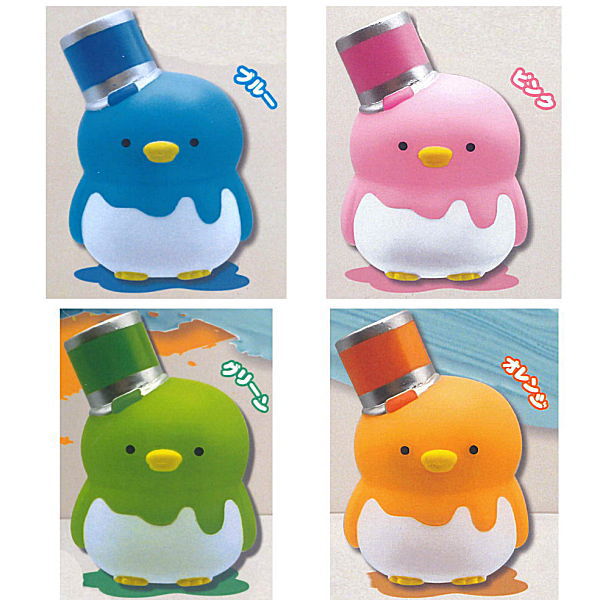 Ushihito Paint-Covered Penguin Sofubi Figure [Assorted 4 type set (1.Blue/2.Pink/3.Green/4.Orange)]
