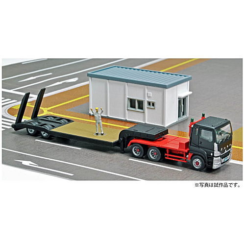 GJ! Hataraku Norimono Hyakkei 002 Miraiwokizuku Kensetsu Genba [7.Heavy equipment transport trailer Mitsubishi Fuso Super Great + Field office + Worker figure]
