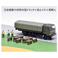 GJ! Hataraku Norimono Hyakkei 003 SDF Disaster Prevention Training Site [3.SDF 74 Type Extra Large Truck + Desk & chair + Civilian]