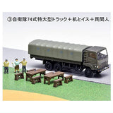GJ! Hataraku Norimono Hyakkei 003 SDF Disaster Prevention Training Site [3.SDF 74 Type Extra Large Truck + Desk & chair + Civilian]