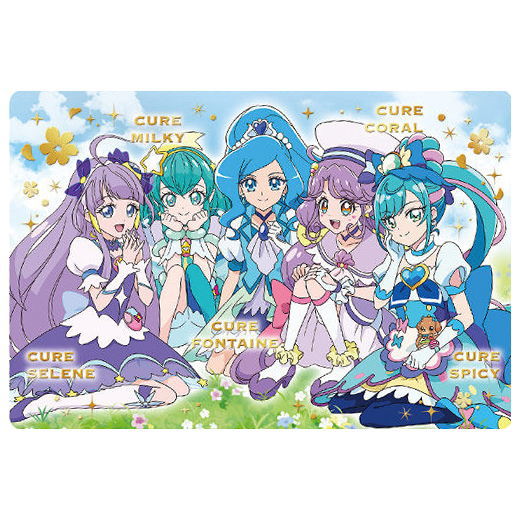 Movie Delicious Party Pretty Cure Yumemiru Okosama Lunch! KiraKira Card Gummy [14.Cure Selene & Cure Milky & Cure Fontaine & Cure Coral & Cure Spicy(Gold foil stamped)]