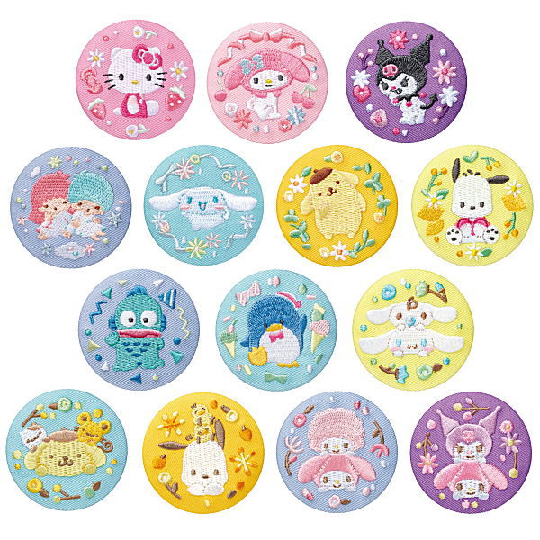 Sanrio characters embroidery can badge with biscuit [All 14 type set(Full Complete)]