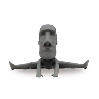 Moai mascot figure to stretch [5.Bend forward with open legs]