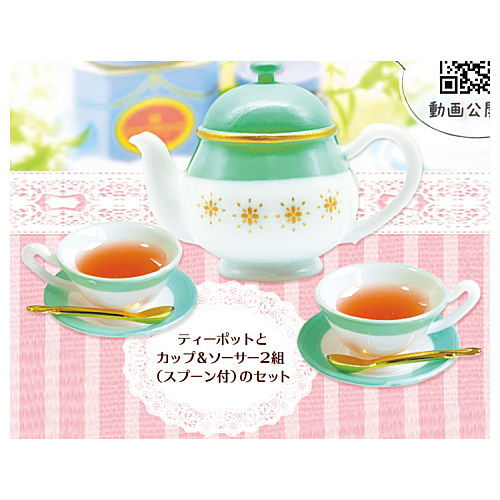 Miniature Afternoon tea mascot [2.Teapot and Set of 2 cups and saucers (with spoon)]