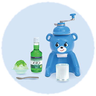 Japanese shaved ice miniature collection [5.Tiger Ice Scraper (Blue) + My Syrup (Melon)]