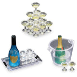 CHAMPAGNE TOWER [Assorted 3 type set(1.Glass Tower (Gold)/2.Wine Bottle (Blue) & Tray/3.Wine Bottle (Green) & Wine Cooler)]