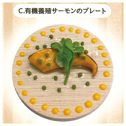 One plate lunch at an organic restaurant [3.Plate of organically farmed salmon]