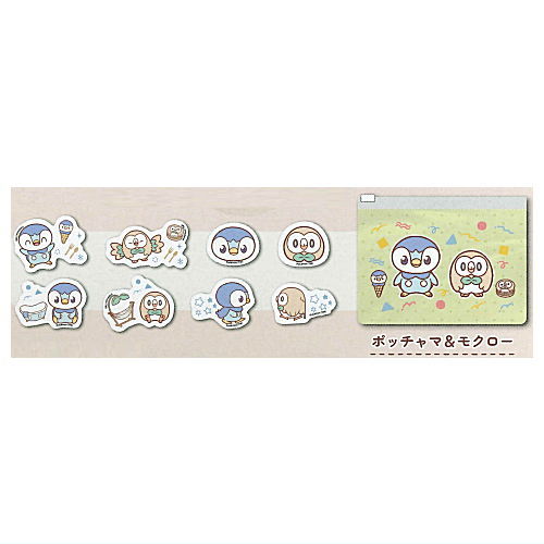 Pokepiece mini vinyl pouch with sticker [3.Piplup & Rowlet]