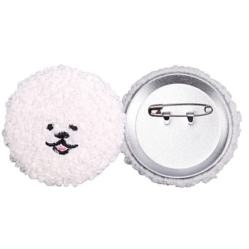 Manmaru Bichon Frise plush toy Badge & Mini Pouch [1.Mokomaru badge (nikkori)]