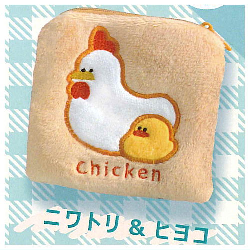 Cute square embroidery pouch [2.Chicken & chick]