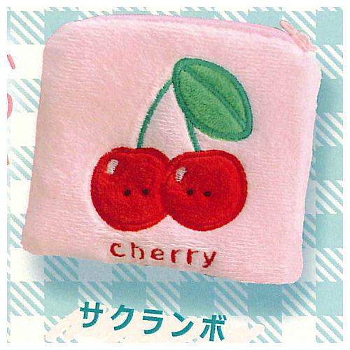 Cute square embroidery pouch [3.Cherry]