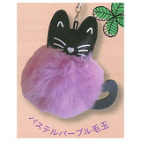 Fusafusa black cat mascot strap [6.Pastel purple kedama]