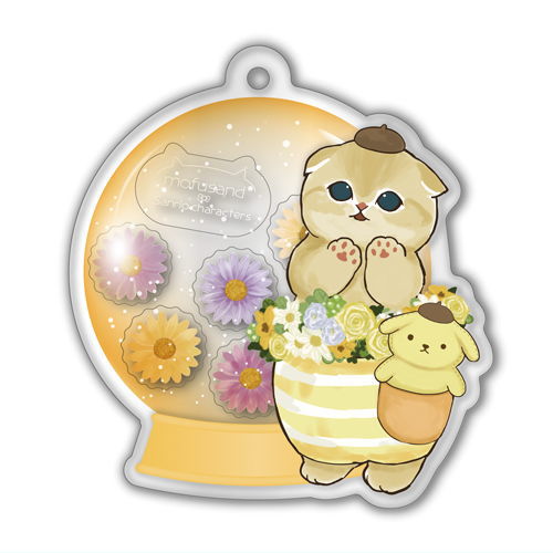 mofusand x Sanrio Characters Acrylic Plate Key Chain Flower Dome [4.Pompompurin]