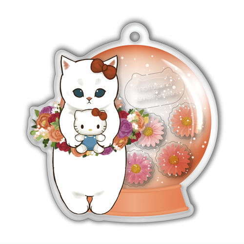 mofusand x Sanrio Characters Acrylic Plate Key Chain Flower Dome [5.Hello Kitty]