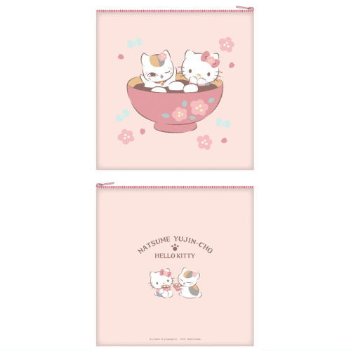 Natsume Yuujinchou Sanrio Characters Collaboration Square Pouch [1.Nyanko Sensei x Hello Kitty]