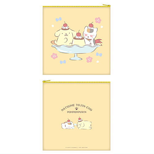 Natsume Yuujinchou Sanrio Characters Collaboration Square Pouch [2.Nyanko Sensei x Pompompurin]