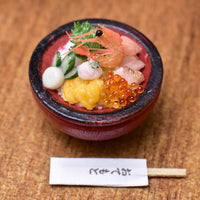 Miniature food "Seafood bowl: (Red)" Artist: Kyoto Mamehiro (1/12 scale)